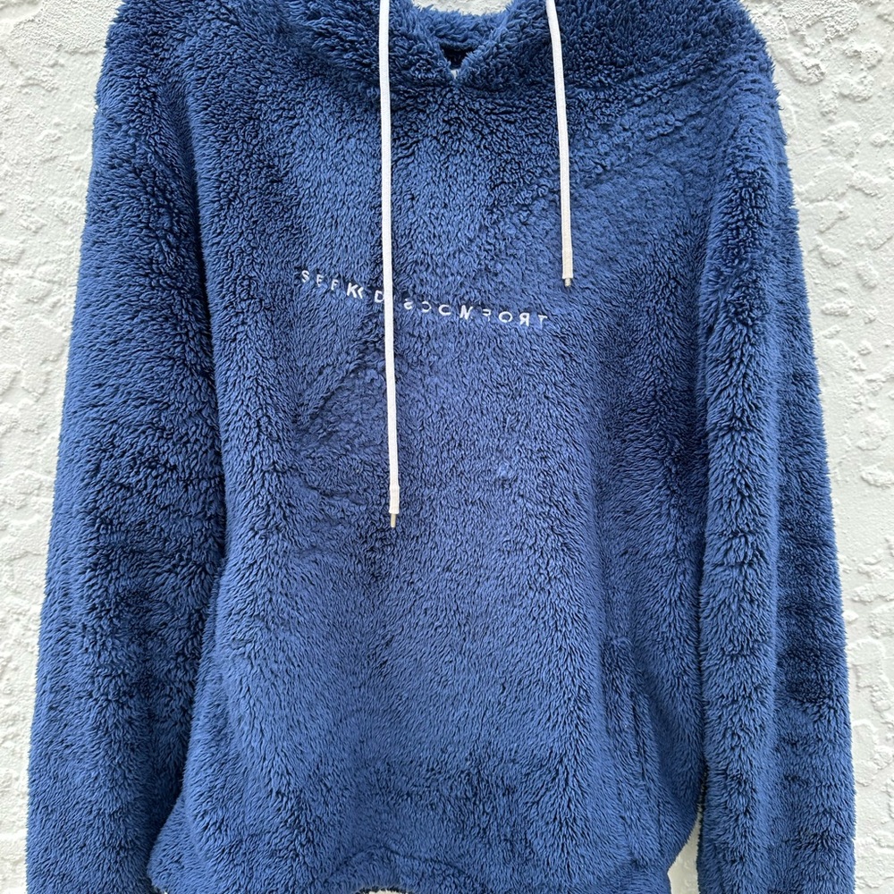 Seek Discomfort Cozy Blue Fleece Hoodie